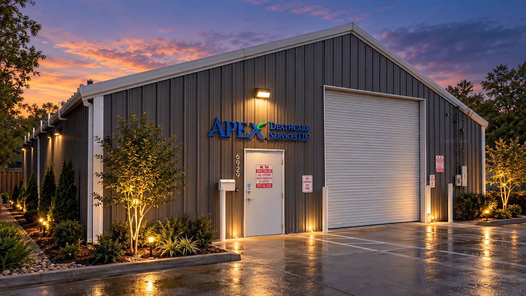 Facility at twilight